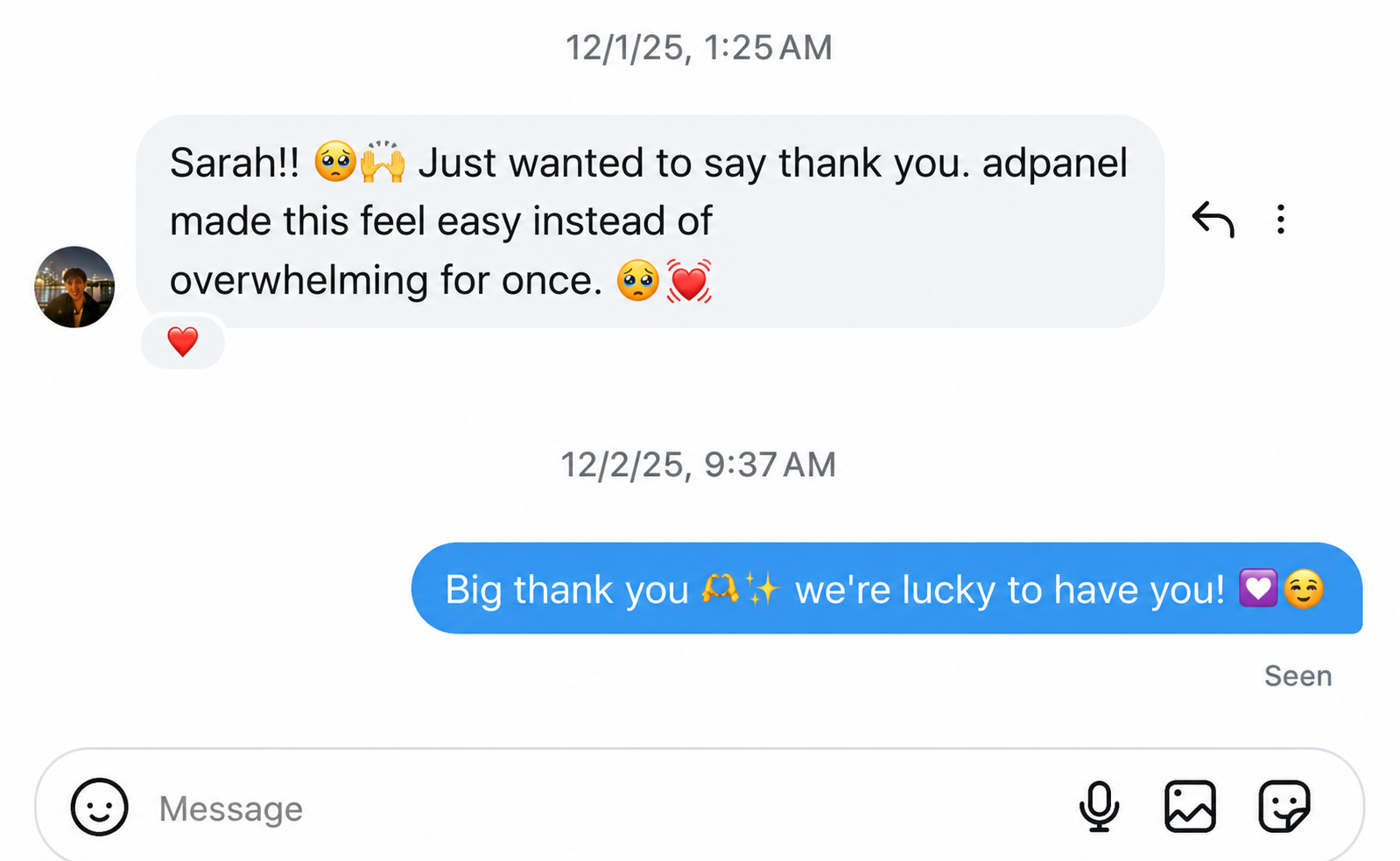 Customer message about adpanel